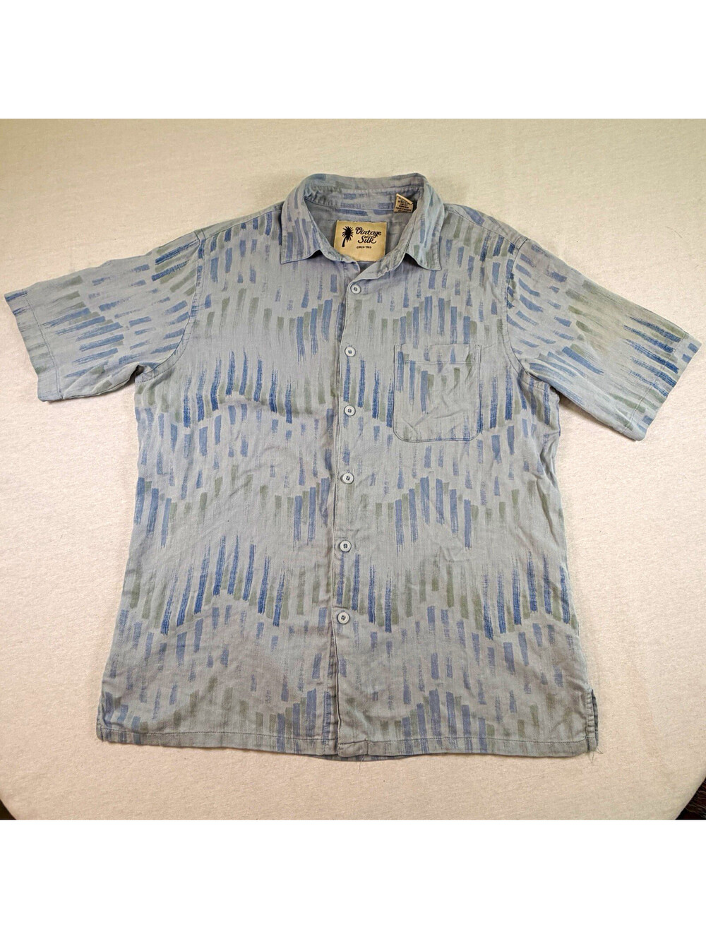 Vintage Silk Circa 1969 Men Shirt 100% Silk Abstract Camp